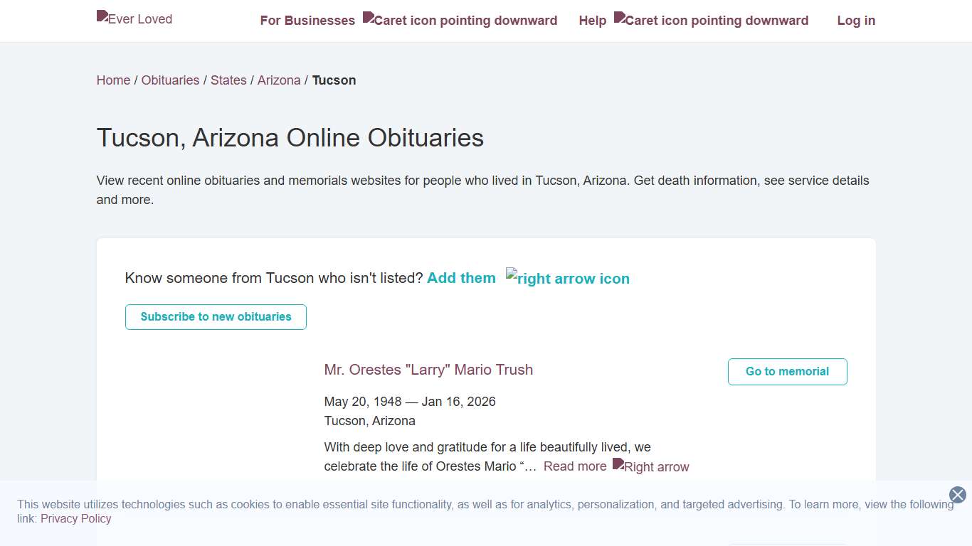 Tucson, Arizona Online Obituaries Ever Loved