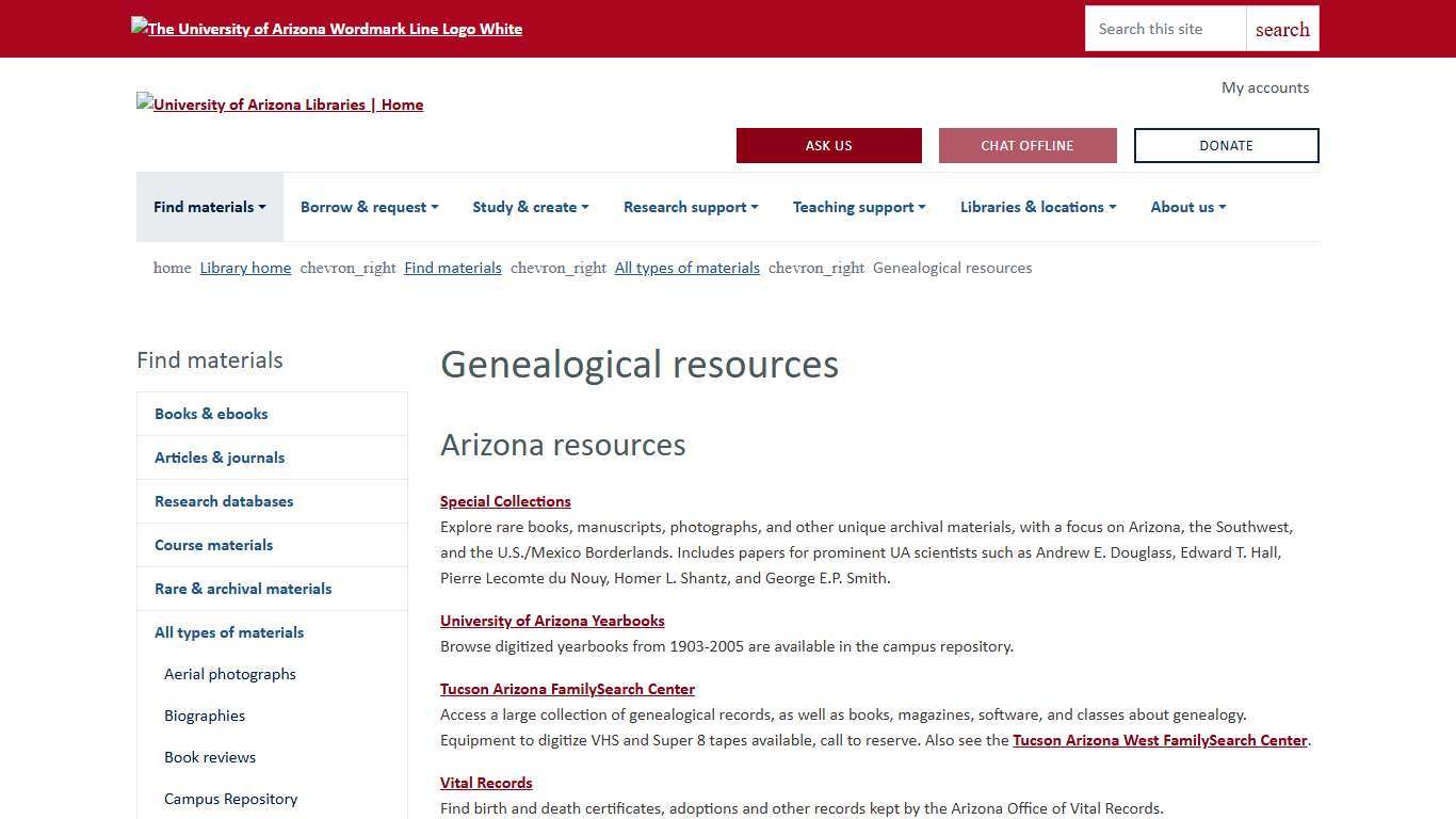 Genealogical resources University of Arizona Libraries